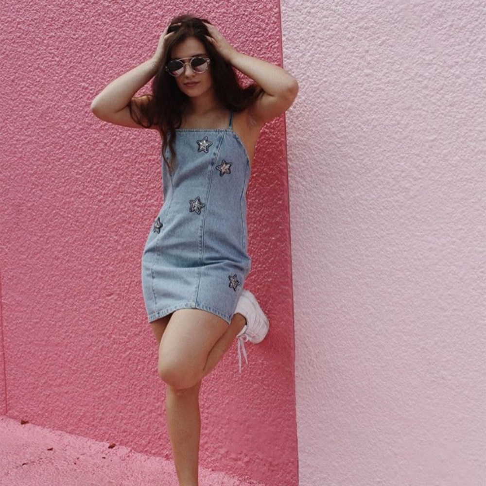Minkpink denim dress with sparkly stars